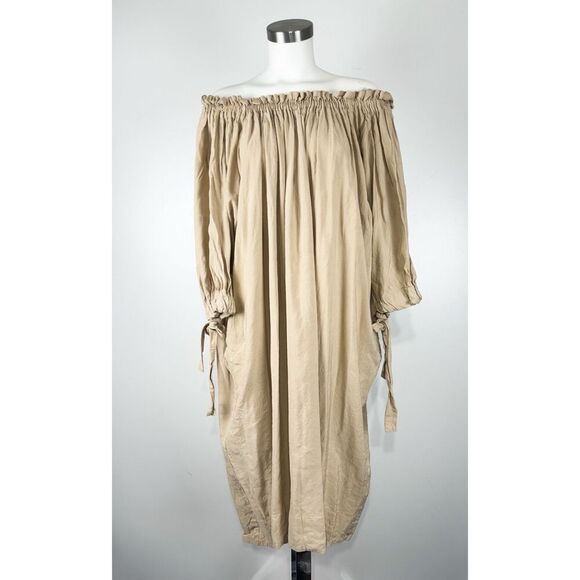 Julia Allert Oversized Lagenlook Sz XL Minimalist Cotton Maxi Dress Boxy Khaki - Picture 2 of 6